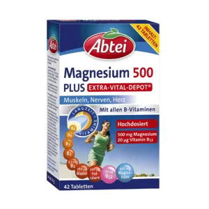 مکمل کامل منیزیم هیدرواکساید 500 پلاس آبتی حاوی بیوتین نیاسین اسید فولیک و… Abtei Magnesium 500 Plus Vital Depot