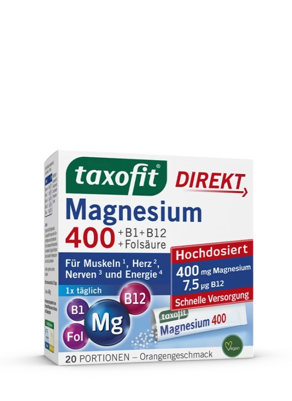 مکمل حرفه ای منیزیم400 تاکسوفیت taxofit® Magnesium 400 Direkt-Granulat B1+B12+Folsaure