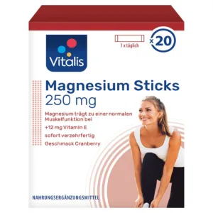 مکمل منیزیم 250mg ویتالیز آلمان حاوی ویتامین E ساشه ای VITALIS Magnesium-Sticks