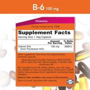 مکمل B-6 پیریدوکسین NOW دوز 100mg