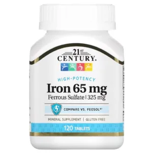 مکمل آهن 65mg آمریکایی 21 CENTURY درمان کم خونی 120 عددی