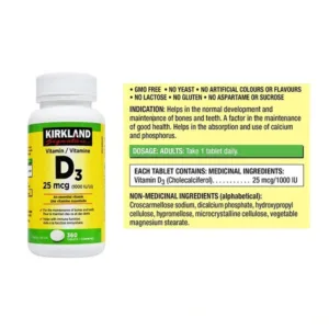 ویتامین D3 کرکلند 1000 کانادا 25mcg