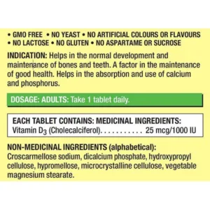 ویتامین D3 کرکلند 1000 کانادا 25mcg