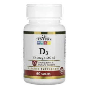 مکمل ویتامین D3 دوز 1000 برند 21century