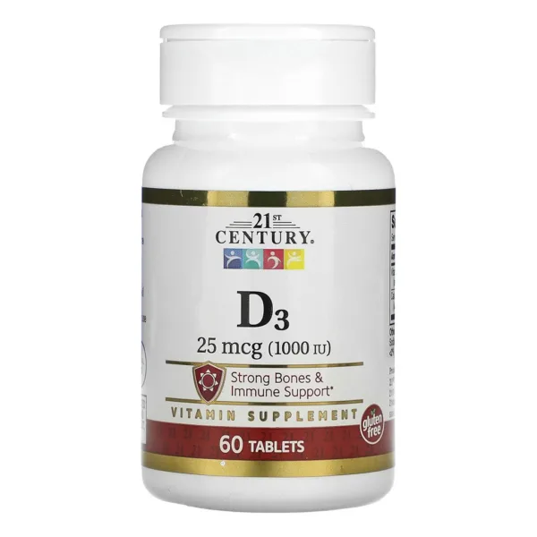 مکمل ویتامین D3 دوز 1000 برند 21century