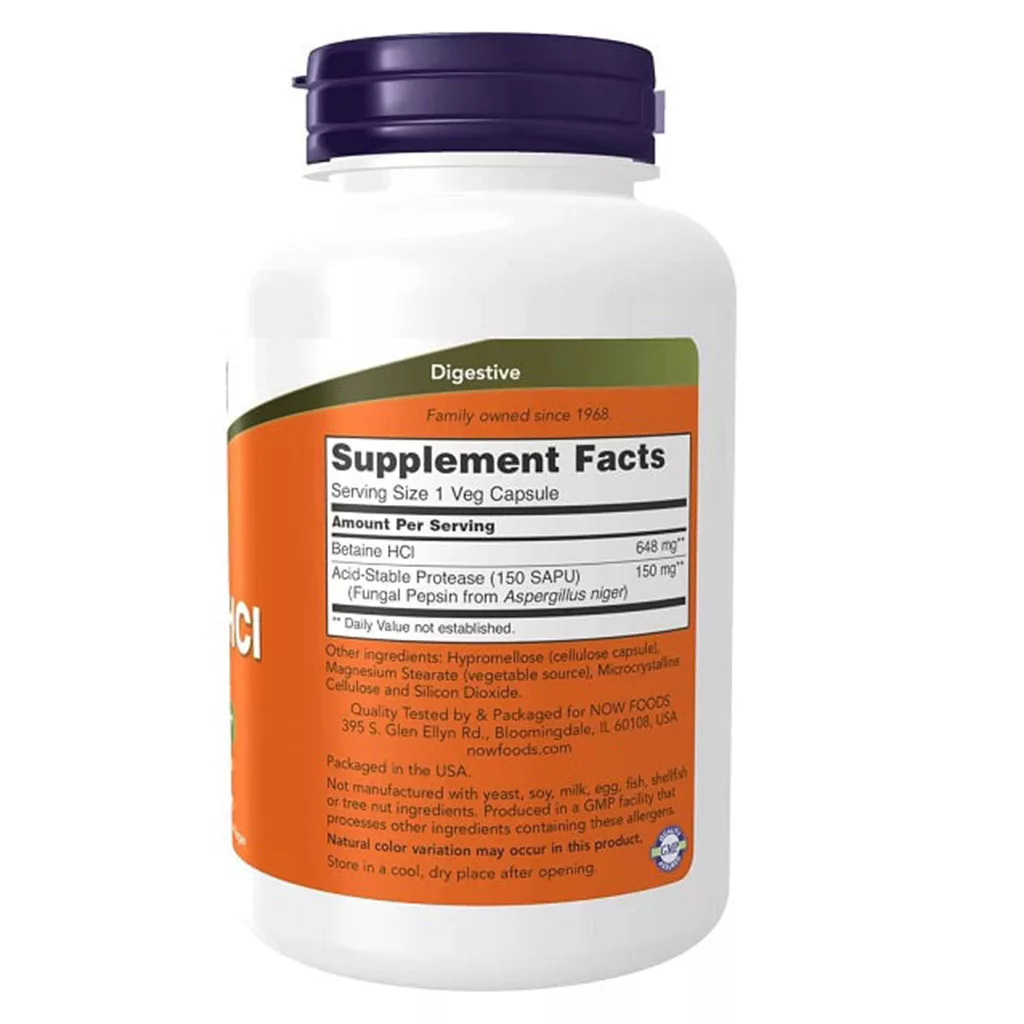 مکمل Betaine HCI بتائین NOW دوز 648mg