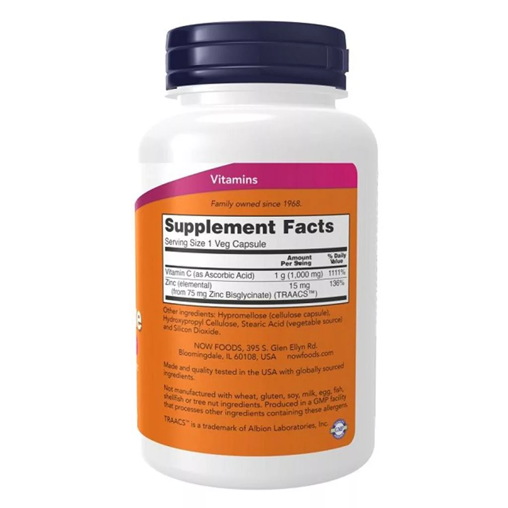 مکمل ویتامین سی NOW تقویت ایمنی C1000 Immune Zinc