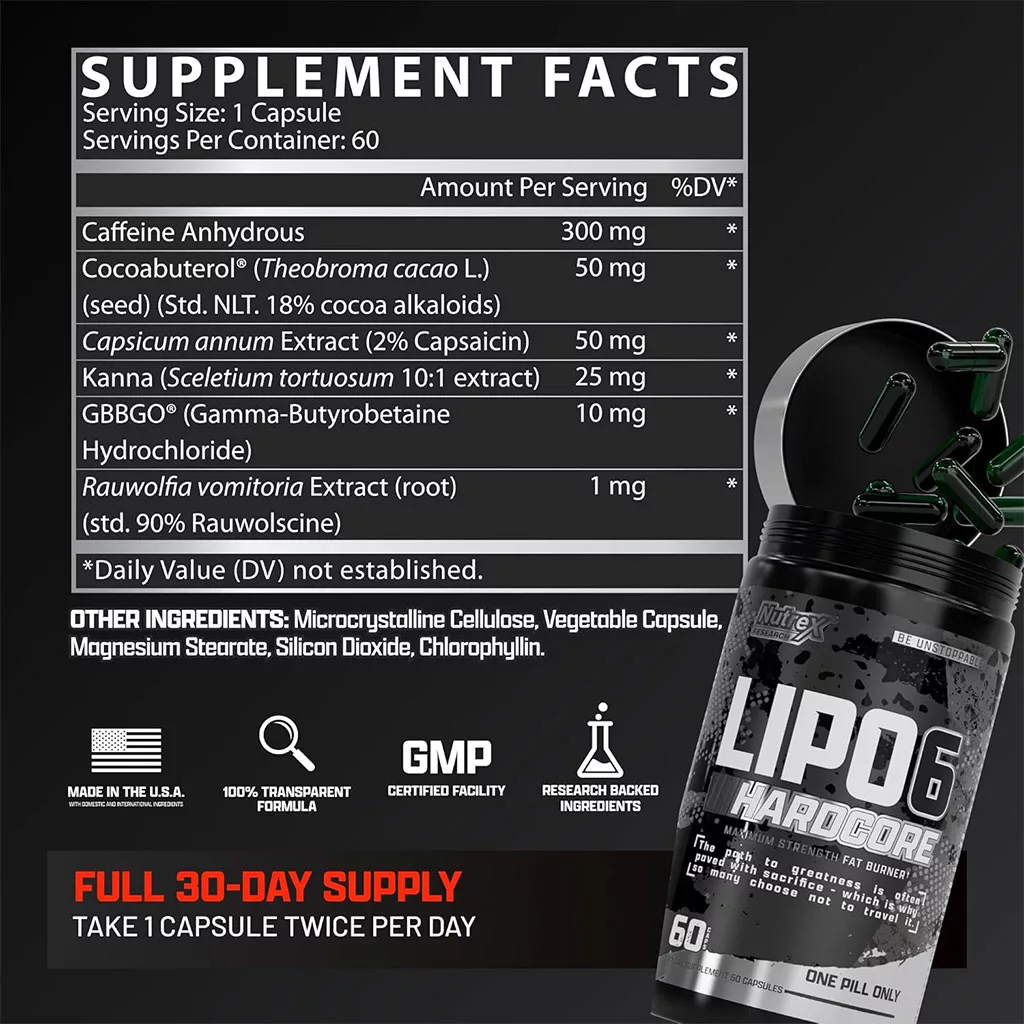 قرص چربی سوزی LIPO 6 HARDCOARE آمریکایی Nutrex