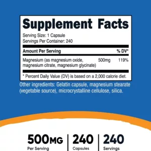 مکمل منیزیم کمپلکس سیترات گلیسینات اکساید 240 عدد 500mg
