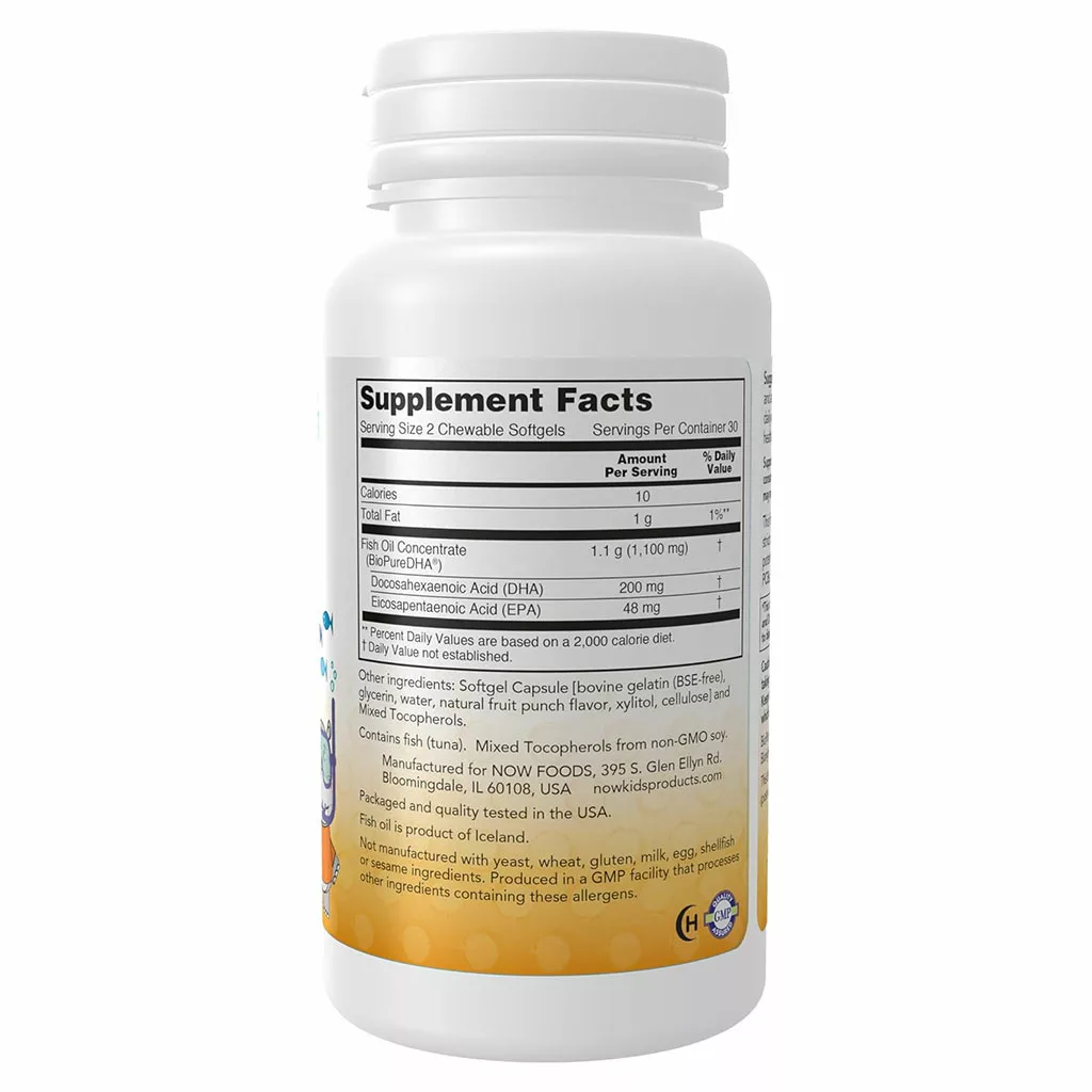 مکمل DHA FISH OIL کودکان NOW طعم میوه جویدنی