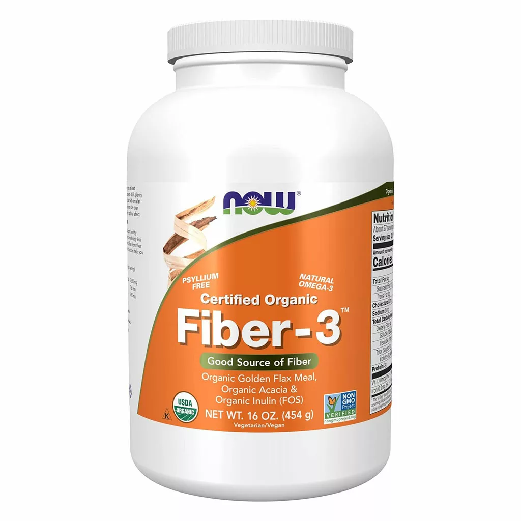 مکمل FIBER-3 فیبر ارگانیک NOW حاوی اینولین