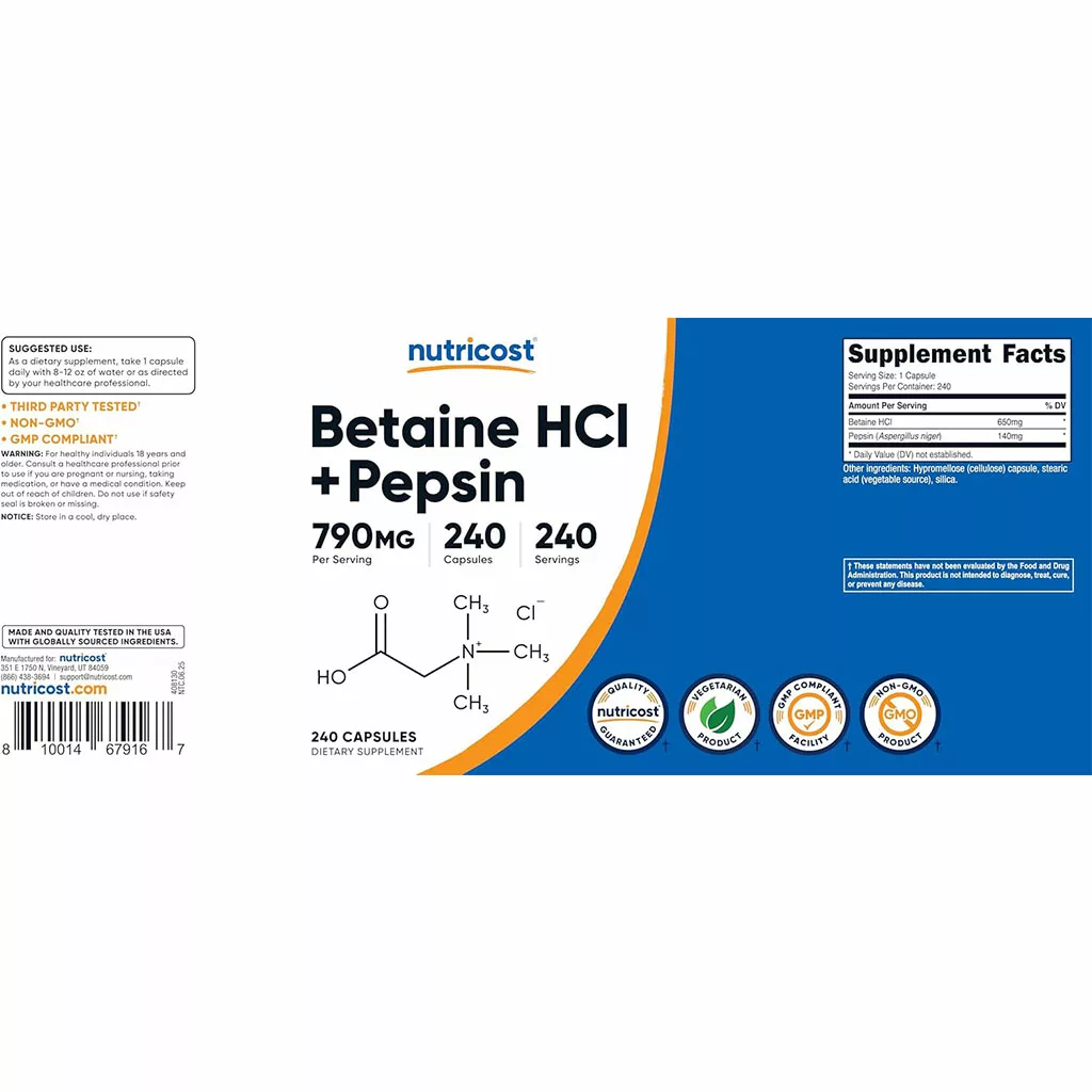 مکمل بتائین پپسین ناتریکاست betaine HCL+Pepsin