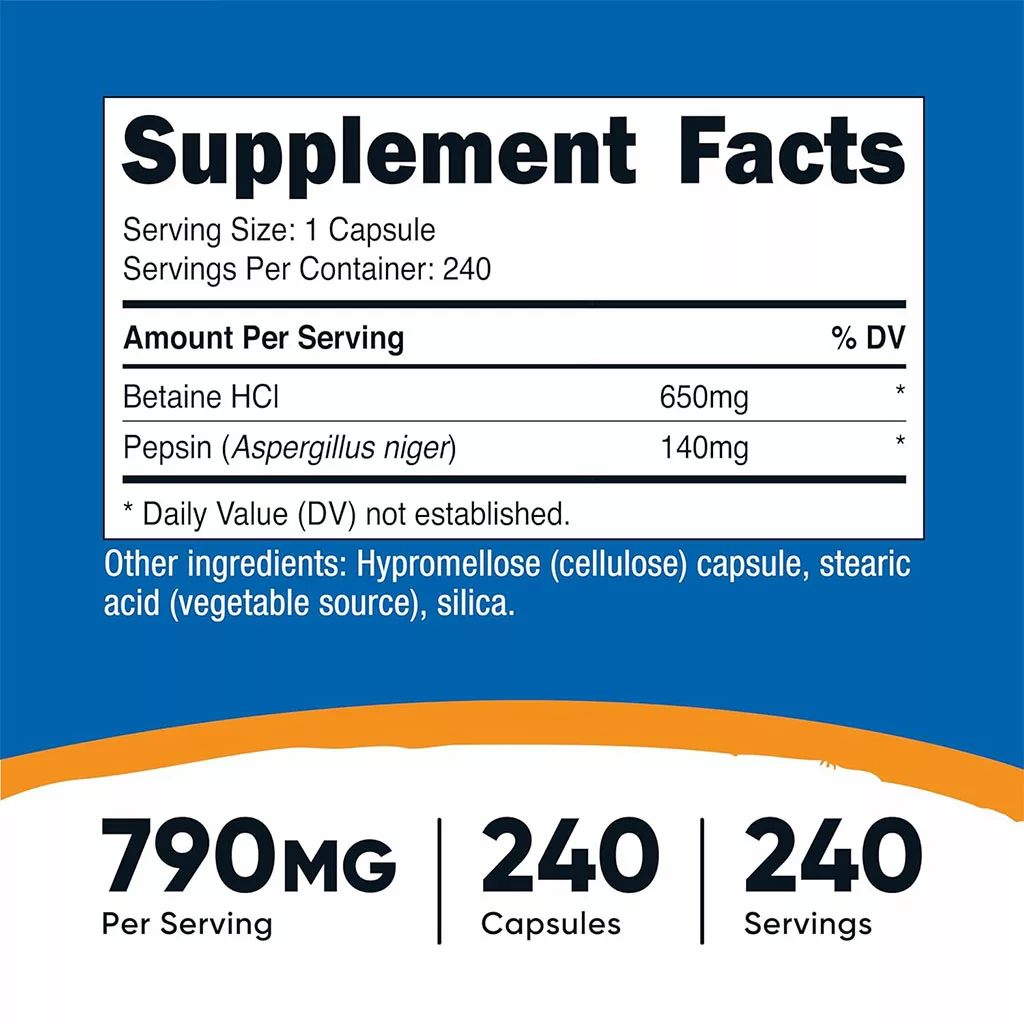 مکمل بتائین پپسین ناتریکاست betaine HCL+Pepsin